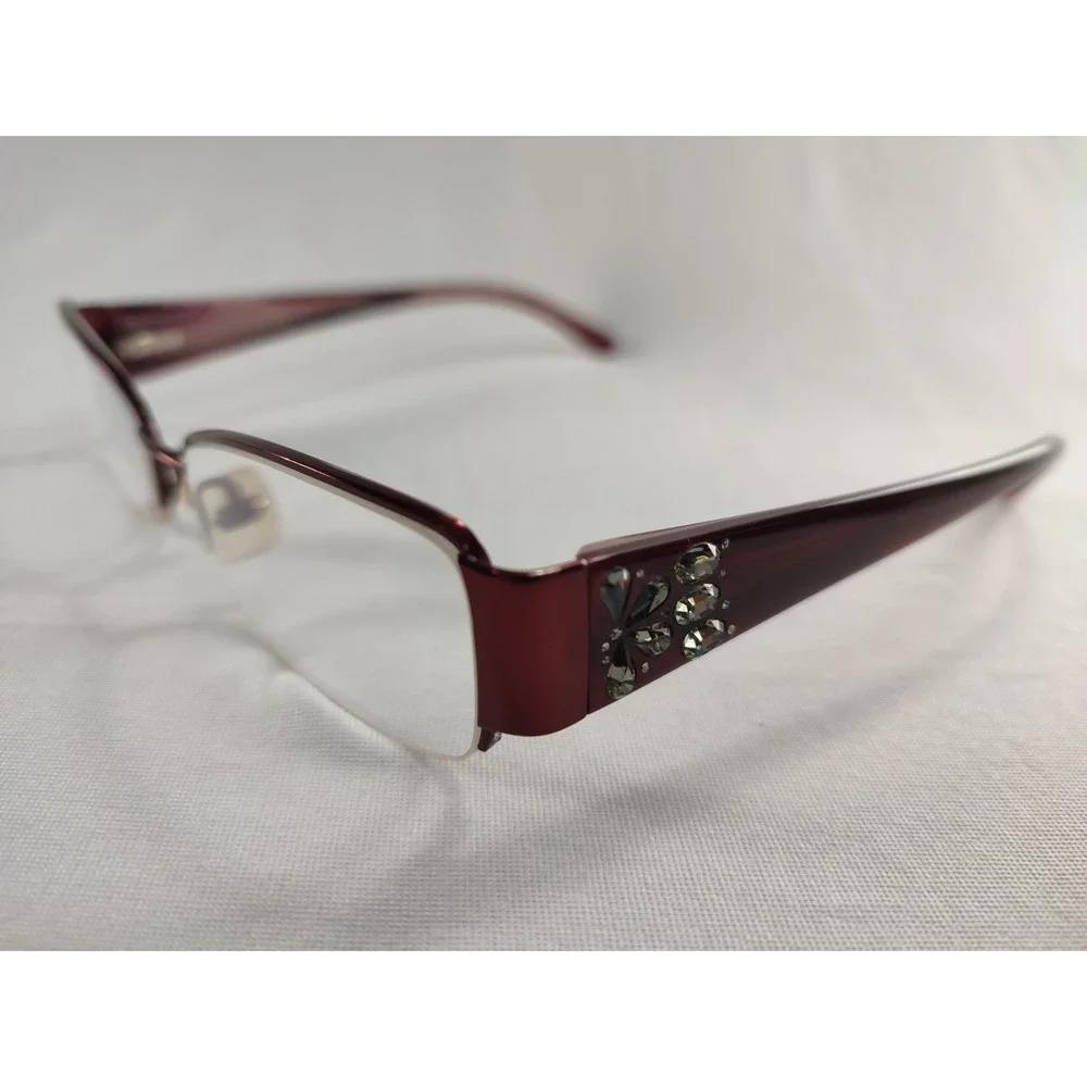 Vera Wang Ronce BU Burgundy Crystal Embellished Eyeglass Frames 54-16-137 + Case